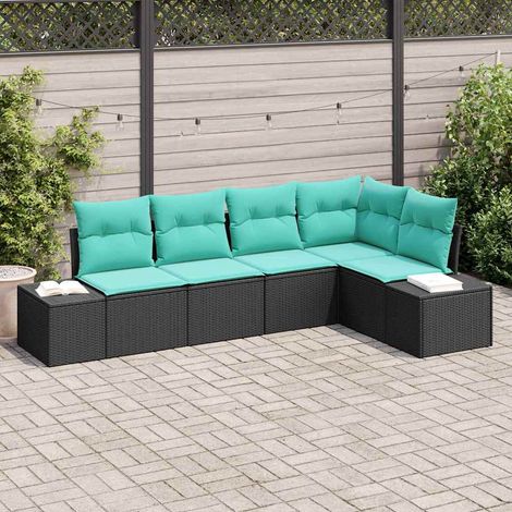 vidaXL Conjunto de sofás de jardín 5 uds. Negro y Turquesa (1/5)
