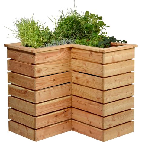 Jardinière d'angle surélevée en Forme de L avec Film de Protection Naturel 78 x 78 x 73 cm (1/4)
