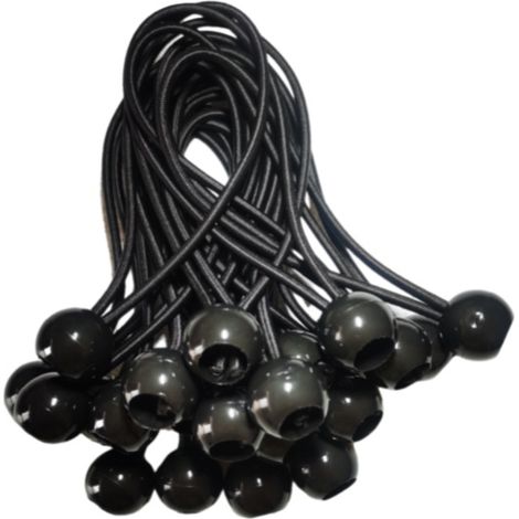 25 corde elastiche con palline - Confezione da 20 cm - Corde elastiche universali con elementi di fissaggio - Cinghia elastica resistente perfetta per campeggio, bagagli e teloni - Nero (1/5)
