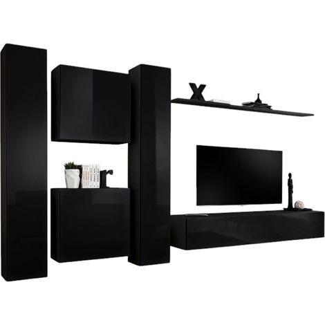 Ensemble meuble salon SWITCH VI design, coloris noir brillant.