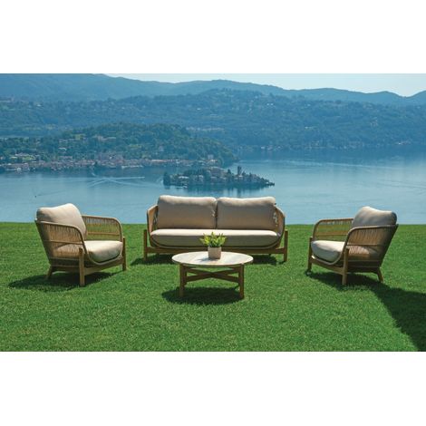 Set composto da 2 poltrone, divanetto e tavolino in legno di acacia color teak e corda MALIGI HOME MG/GAZANIA Legno (1/5)