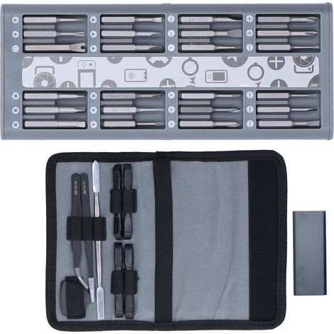 Kit Tournevis Aimanté avec Embouts, Pince à Dissocier, Outil de Fixation pour Réparation Électronique, Sac de Rangement (1/5)