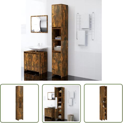 The Living Store Badezimmerschrank Räuchereiche 30x30x183,5 cm Holzwerkstoff - Badezimmermöbel - Holzschränke - Wandregal - Spiegelkommode - Duscheinrichtung (1/5)