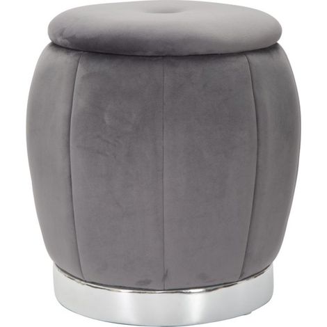 Pouf Coffre Rangement "Paris" Gris Foncé & Argent