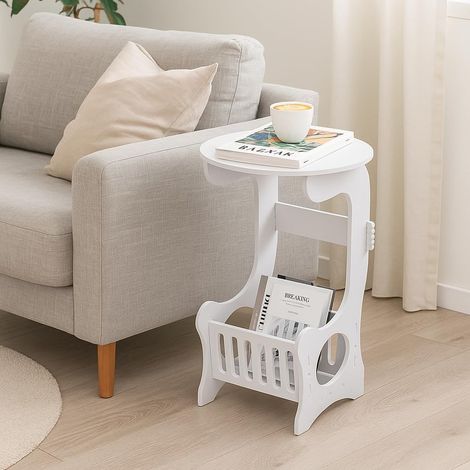 M.J COMFY-LIFE Slim Side Table 3-Tier Storage Table Narrow Bedside Storage Shelves, White Modern Nightstand for Small Spaces Bedroom Living Room Hallway Home Office (Round tabletop, White) (1/5)