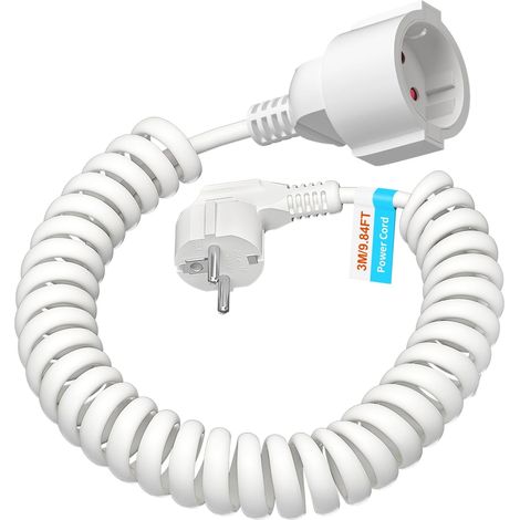 Rallonge Électrique Spirale 3M - Prise Schuko IP20 - Câble Extensible 16A 230V - Usage Intérieur (1/5)
