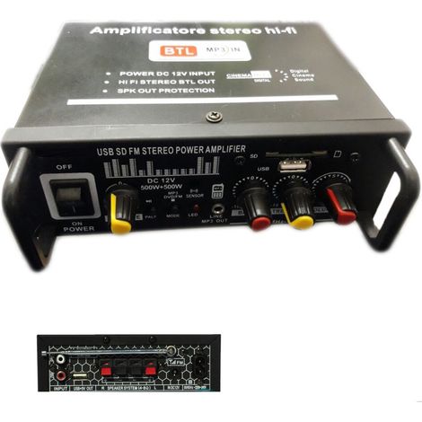 TrAdE Shop Traesio - Amplificatore Audio 12v 220v Usb Sd Mp3 Radio Fm Casa Auto 2 O 4 Ch 1000w Btl - (1/2)
