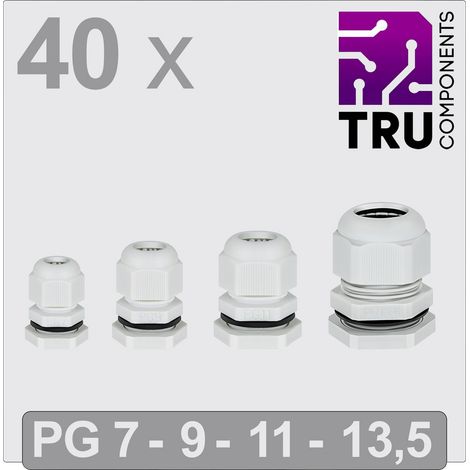 TRU COMPONENTS TC-13448360 Kabelverschraubung  PG7, PG9, PG11, PG13.5  Polyamid Grau 40 St.