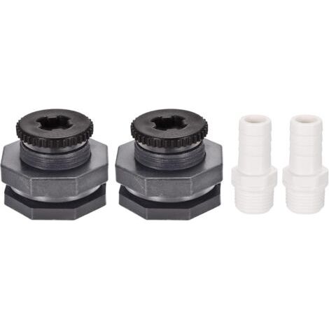 2 Ensemble PVC Passe-cloison Raccord - Fileté Eau Réservoir Connecteur, avec Bouchon et Barbelé Tuyau Raccord, Appliquer à Robinets, (G1/2 Filetage, Gris Blanc) (1/5)