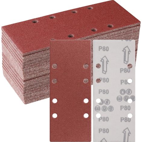 50 Pièces Papier a Poncer, 93 X 230mm Feuilles Abrasives 80 Grains Abrasives Papier pour Ponceuse Vibrante Polir et Enlever La Rouille (1/5)