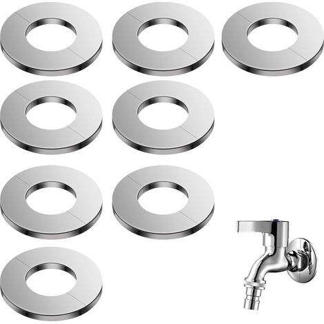 Rosace Radiateur, 8 Pièces à Clipser Cache Tuyau Radiateur, Acier Inoxydable Argenté Cache Tuyau Plomberie, Autocollant Colliers de Pipe, pour tube de 33 mm (1/5)