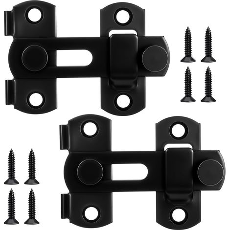 Lot de 2 verrous de porte en acier inoxydable noir avec vis fixe - Petit verrou de porte coulissant - Verrou de porte coulissant - Noir - Pour portes, fenêtres, portes d'animaux, portes de (1/5)