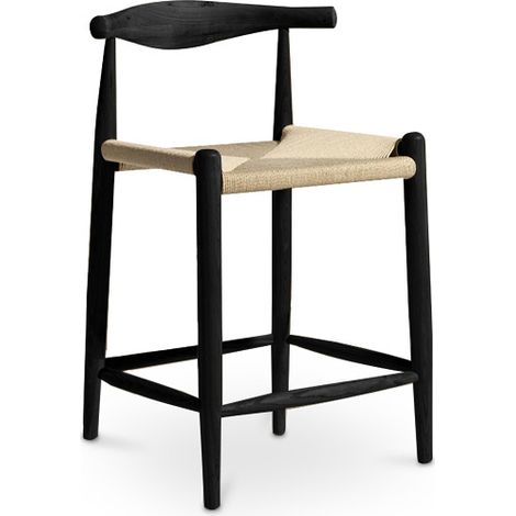 Boho Bali Design Hocker aus Holz - 65cm - Elb Schwarz