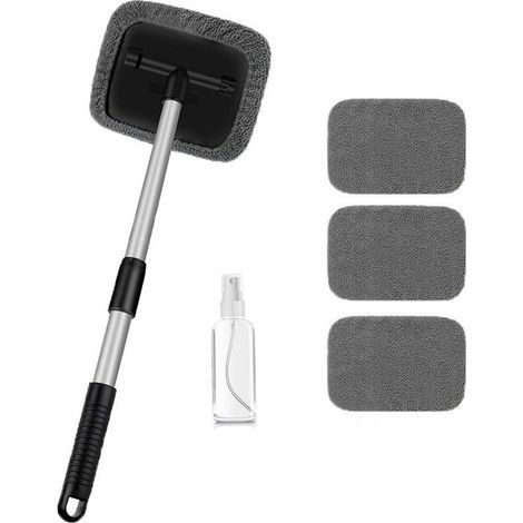 Kit de lavage auto 5 pièces – Brosse télescopique – 4 chiffons de nettoyage 1 vaporisateur – Essuie-glaces – Nettoyage Dépoussiérage Désembuage – Pour voiture Intérieur de voiture – Brosse de lava