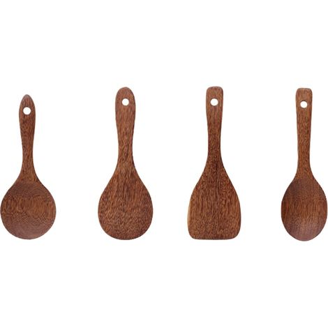 Ensemble de 4 cuillères à riz en bois en forme d'aile de poulet - Cuillères à riz non peintes pour usage domestique - Ustensiles de cuisine - Marron (1/5)