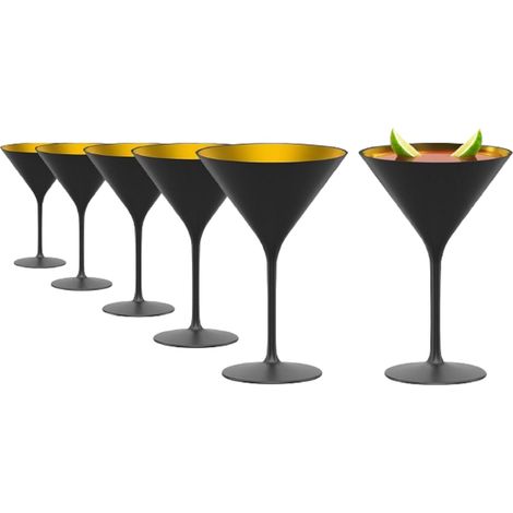 Verres à Cocktail Noir/Or Set de 6, 240 ml – Verres Élégants Idéaux pour Martini (1/5)
