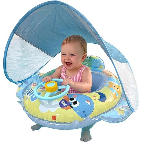 Kinder Wasser Schwimmring mit Sonnendach Dinosaurier aufblasbares Aufblasbares Pool-Floß Für Kinder von 3 bis 48 Monaten Wasserpark See Fluss Party Reise (1/5)