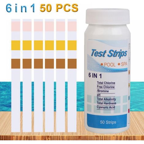 Bandes De Test Pour Piscine Et Spa - PH Chlore Total Alcalinité Dureté Acide Cyanurique - 50 Pièces Par Flacon (1/5)