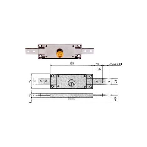 SERRATURA CILINDRO FISSO TONDO CENTRALE 8231- - mm.155x15x55h. dotazione 2 chiavi (8231.9) - 2 pezzi VIRO