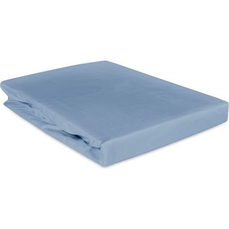 Sábana bajera ajustable de algodón de 180x200 cm, suave, satinada, azul claro. (1/5)