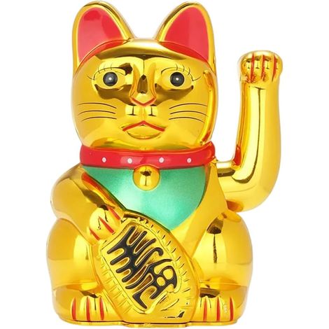 Chat Porte-Bonheur - 1 Pièce - Plastique Brillant - Bras Mobile Solaire - Décoration Intérieure Asiatique - 8,2 x 8,2 x 13,5 cm (1/5)