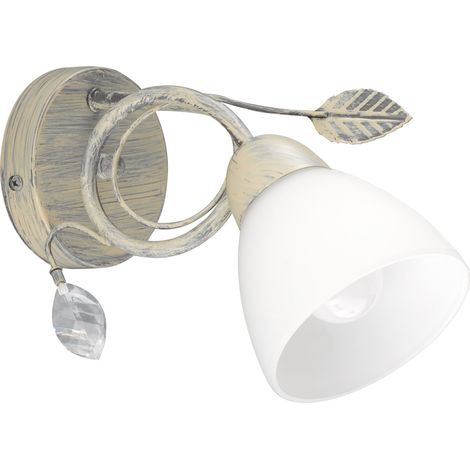 Landhaus Stil Wand Beleuchtung Lampe Leuchte grau antik Blätter Strahler Glas weiß TRIO 200700161 (1/4)