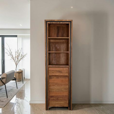 Colonne rangement en bois recyclé de teck 1 porte VADOD (1/5)