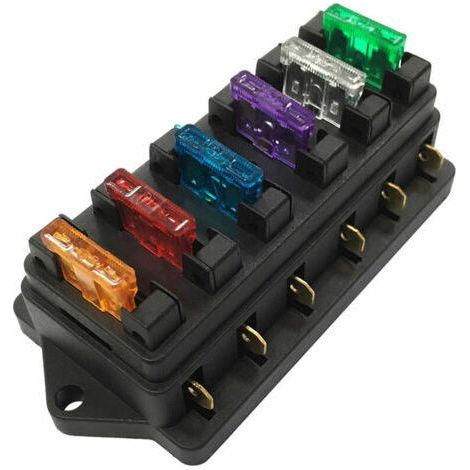 6 Way Fuse Box – Blade Fuse Block for 12V/24V Circuits – 1-40A Current – 6 Fuses Included for Electrical Protection (1/5)