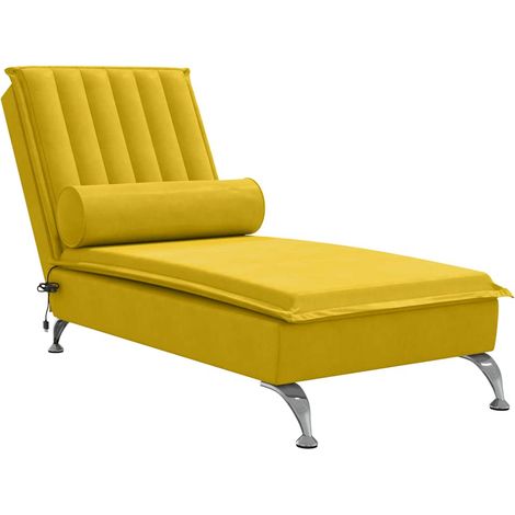Chaise longue Transat Bain de soleil de massage avec traversin jaune velours (1/5)