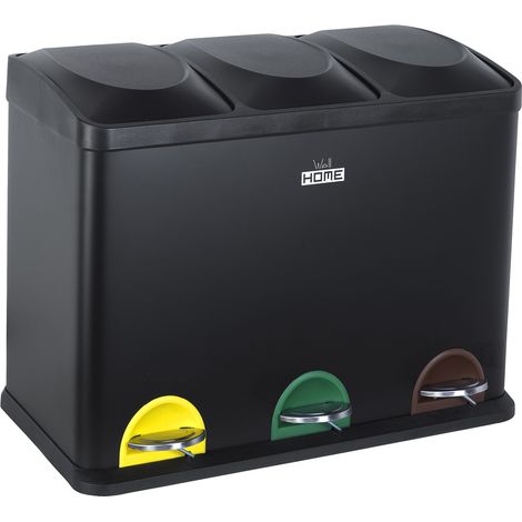 Cubo de reciclaje ecológico 45 litros de 3 compartimentos, reciclaje de basura / cubos de reciclaje, Gran Capacidad, para Papel, Vidrio y Plástico, Id (1/5)