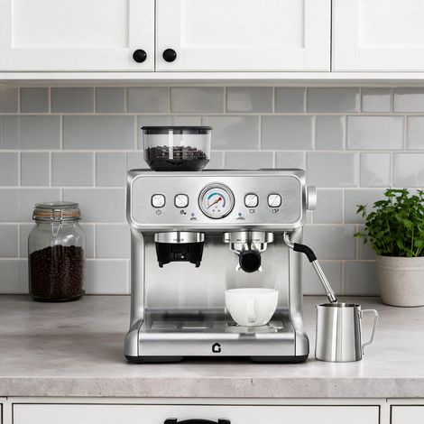 Machine à Expresso Semi-Automatique Avec Broyeur Intégré Et Mousseur à Lait, 15 Bars, Réservoir d'Eau Amovible 1.2L, Buse Vapeur Pour Cappuccino & Latte, 30 Niveaux De Mouture, Facile à Net (1/5)