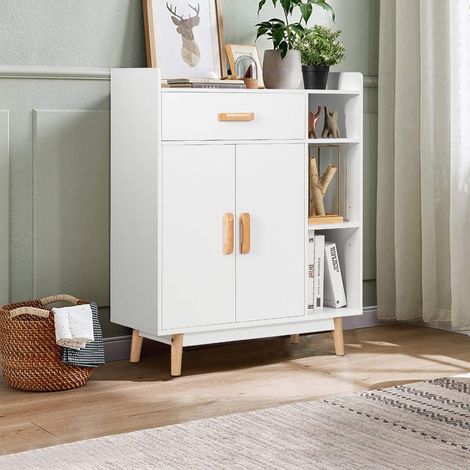 COSTWAY Meuble de Rangement avec 1 Tiroir, 2 Portes, 3 Etagères et 4 Pieds,Bois (1/5)
