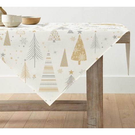 Weihnachts-Tischdecke mit Bäumen, 120x120 cm, quadratisch, weiß, Polyester
