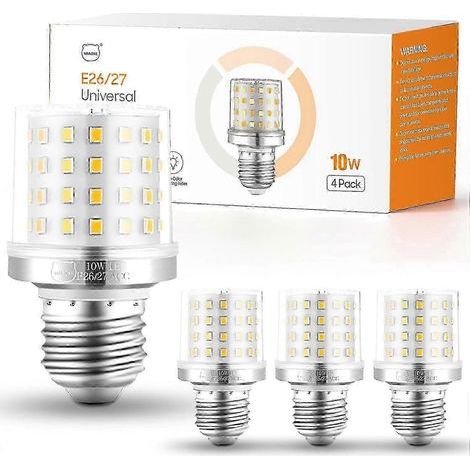 Ampoule LED YZhouD E26/E27, 10 W, 3 couleurs, intensité variable, 900 lumens, 90 % d'économie d'énergie, design spiralé pour salles de bains, ventilateurs de plafond et extérieur (lot de 4) z (1/5)