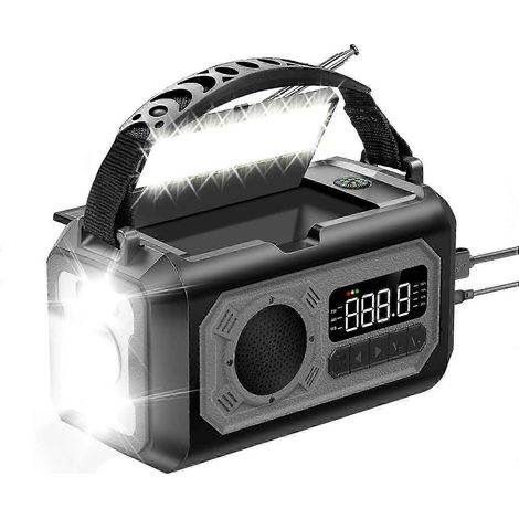 Radio météo d'urgence 12 000 mAh, radio solaire portable à manivelle AM/FM/NOAA avec lampe torche et liseuse - A kns (1/5)