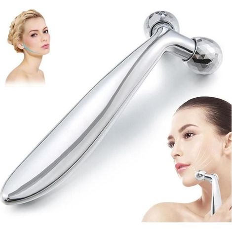 (Argent)Rouleau de Massage - Anti-âge - Masseur Facial Manuel en Y - ABS Plaqué Platine - Argent - 13.2x4.5cm (1/4)