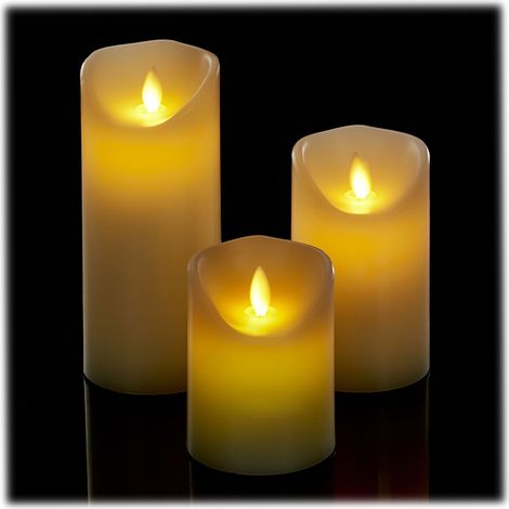 Relaxdays LED Kerzen, 3er Set, mit Timerfunktion & beweglicher Flamme, flammenlose Kerzenlichter, elektronisch, creme