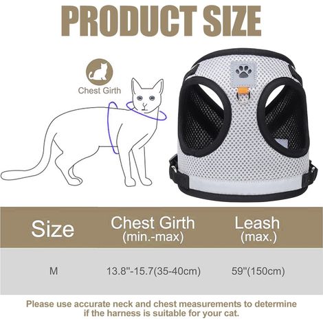 Harnais et Laisse pour Chat Réglable et Respirant Ensemble Confortable avec Sangle Rétractable pour Promenade en Sécurité (1/4)