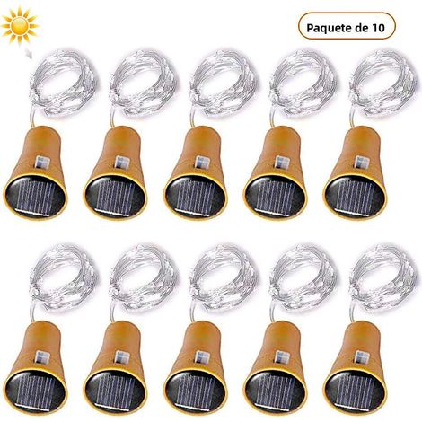 (5 perles LED blanches de 2 m 20) Lampe à bouteille de vin solaire, design bouchon de bouteille en cuivre. (1/5)