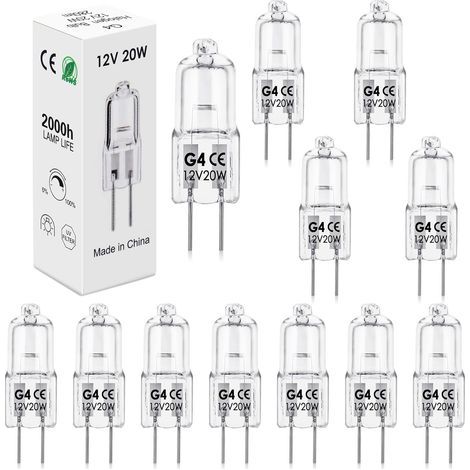 12 G4 Halogen Bulbs, 20W 12V, Warm Light 2800K, Dimmable, For Cooker Hood, Oven, Ceiling Light (1/5)