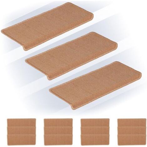 Bardusch - Marchette d'escalier rectangulaire, Auto-adhésive, lot Pratique de 3, L x P : 65 x 24 cm, Beige