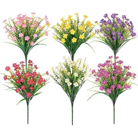 Fleurs artificielles d'extérieur, 6 bouquets de plantes artificielles d'extérieur, fleurs artificielles résistantes aux UV-AquaForge