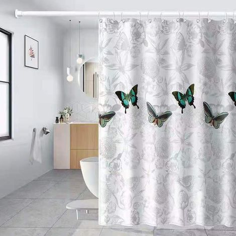 Rideau de douche papillon en polyester imperméable, épais et lavable, anti-moisissure, décoration de salle de bain pour la maison – 180 x 180 cm (1/5)