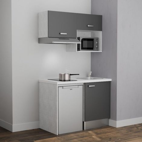 Kochnischen K02L-PT - 120 cm mit Arbeitsplatte und spüle - Graue Front - weiße Laminatplatte - Kredenzen nein + Haushaltsgeräte
