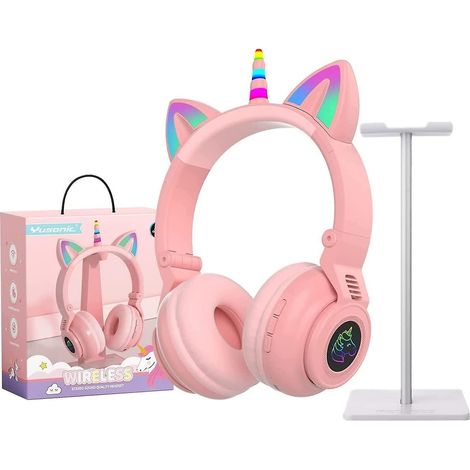 Écouteurs Bluetooth sans fil, Écouteurs pour enfants, Écouteurs Bluetooth pliables licorne (rose) (1/5)