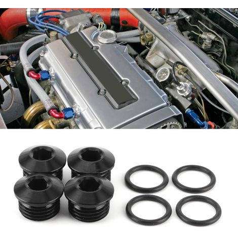 Kit de 6 bouchons filetés hexagonaux mâles ORB avec joints toriques en alliage d'aluminium anodisé noir