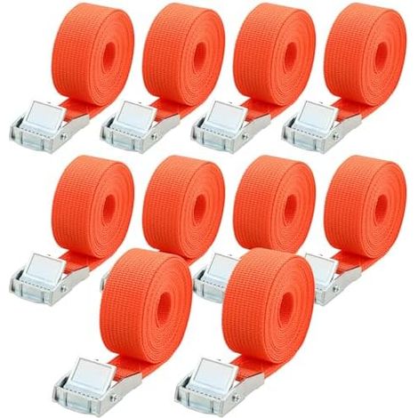 10 Sangle d'Arrimage,25mm x 2 m Sangle de Serrage,Orange，Sangle Porte Velo de Fermeture,Selon DIN en 12195-2,adapté aux camionnettes,Motos,camions (1/5)