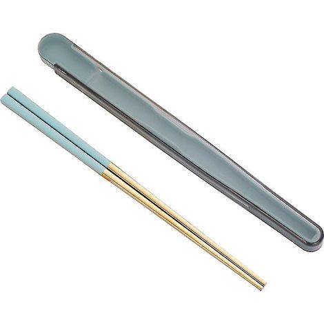 Baguettes portables en acier inoxydable 304 avec boîte de rangement pratique, idéales pour les étudiants et les employés de bureau (bleu). (1/5)
