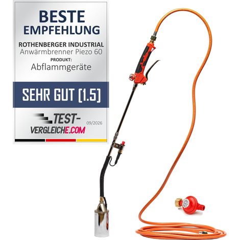 ROTHENBERGER Industrial Chalumeau de chauffage 2 pièces Piézo avec tuyau de gaz propane de 5 m et détendeur constant propane 4 bar - 1500005080
