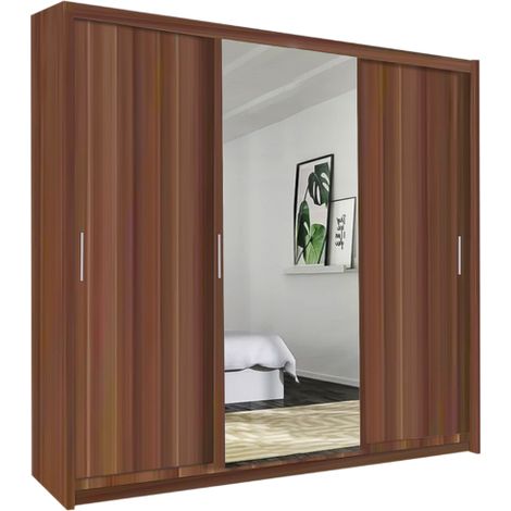 Manali 3 Door Sliding Wardrobe with Mirror 250cm - Walnut (1/5)